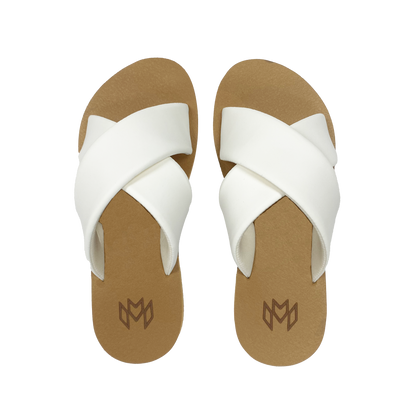 Ellie Cross in Satin sandal with memory foam footbed with arch support and a white criss cross strap