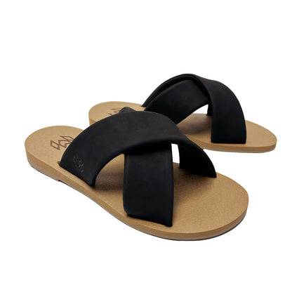 The Ellie Cross memory foam sandal with criss cross straps 