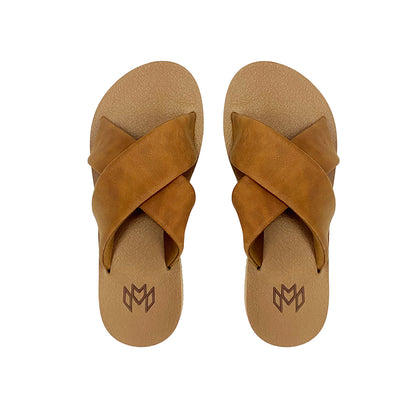 The Ellie Cross memory foam sandal with criss cross straps 