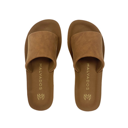 Gwen Saddle platform memory sandal with cushioned brown strap