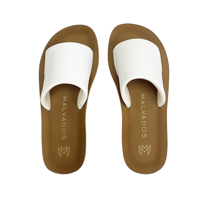 Gwen Satin platform sandal with memory foam beige footbed and cushioned white strap