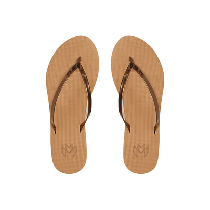 Lux Bronze minimalist flip flop with arch support in beige and metallic brown strap