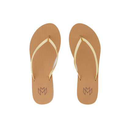 Lux Golden minimalist flip flop with arch support in beige and metallic gold strap