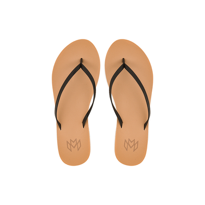 Lux Nova minimalist flip flop with arch support in beige and black.