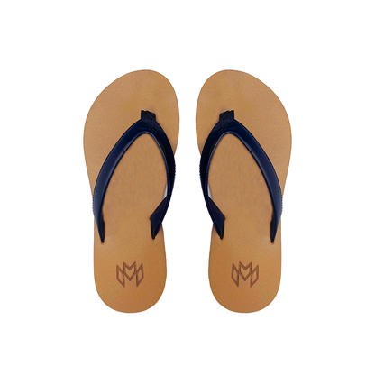 Marley Noir flip flop with memory foam and arch support in black strap with beige footbed
