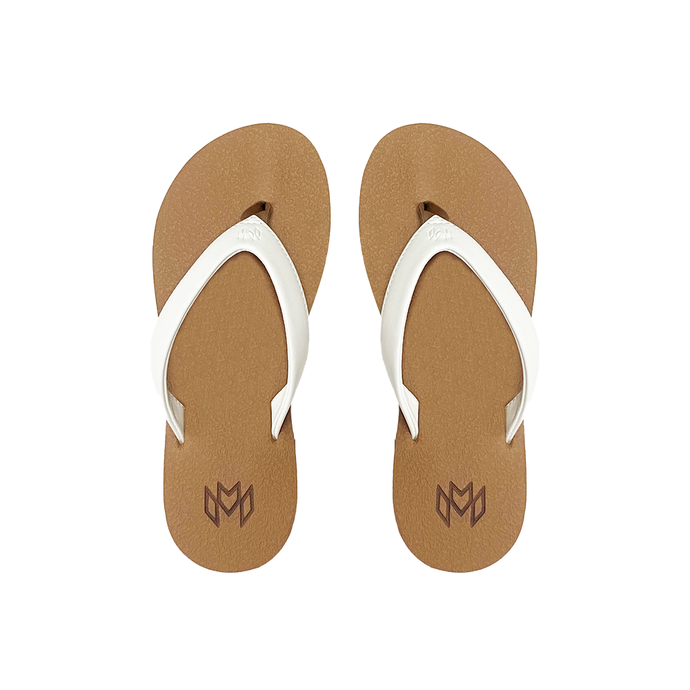 Marley Lace flip flop with memory foam and arch support in white strap with beige footbed