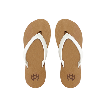 Marley Lace flip flop with memory foam and arch support in white strap with beige footbed