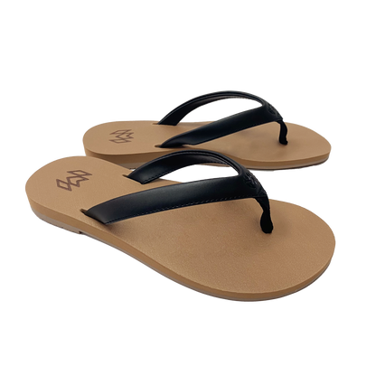 Marley Noir flip flop with memory foam and arch support in black strap with beige footbed