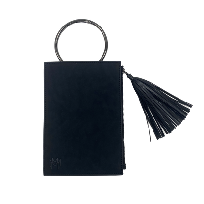 Parker Clutch Jet with zipper pocket, tassel and removable ring carabiner in black 