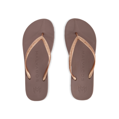 Playa Malt beach flip flop waterproof sandal with toe pillow, arch support and toe post anchor in gold and brown