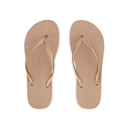 Playa Tequila Sunrise beach flip flop waterproof sandal with toe pillow, arch support and toe post anchor in gold