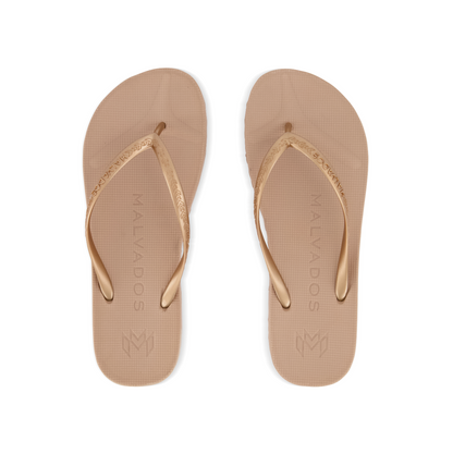 Playa Tequila Sunrise beach flip flop waterproof sandal with toe pillow, arch support and toe post anchor in gold 