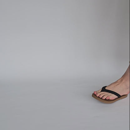 Marley flip flop with memory foam footbed and arch support on foot model