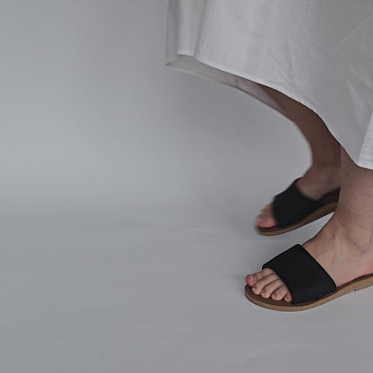 Ellie memory foam sandal worn by a model shown on foot